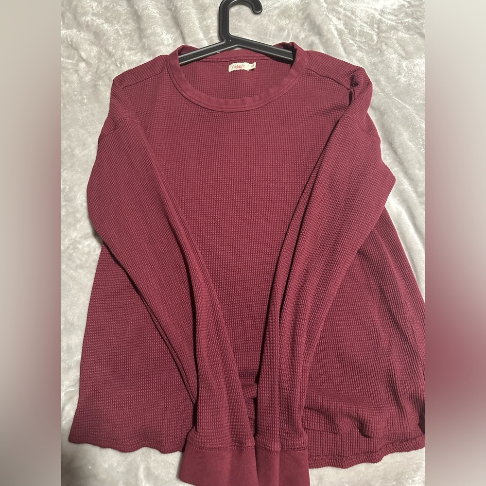 Faherty Women’s Layering Waffle Crew Neck Knit Thermal Top Size S Maroon…